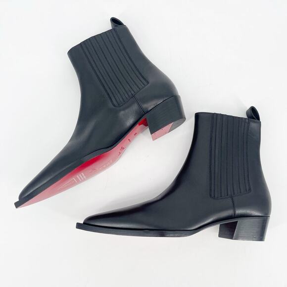 NWOB Christian Louboutin Black Cheliviss Pointed Toe Chelsea Ankle Boot EU 38 - Picture 4 of 11